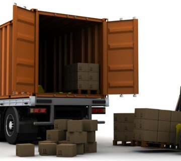 3d render freight container forklift min 360x320