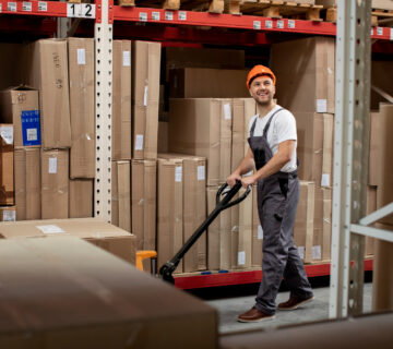 Full shot man working warehouse 360x320